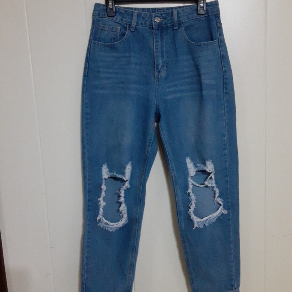 SHEIN womens size 6 US, 38 EU, high rise distressed relaxed mom fit jeans Blue